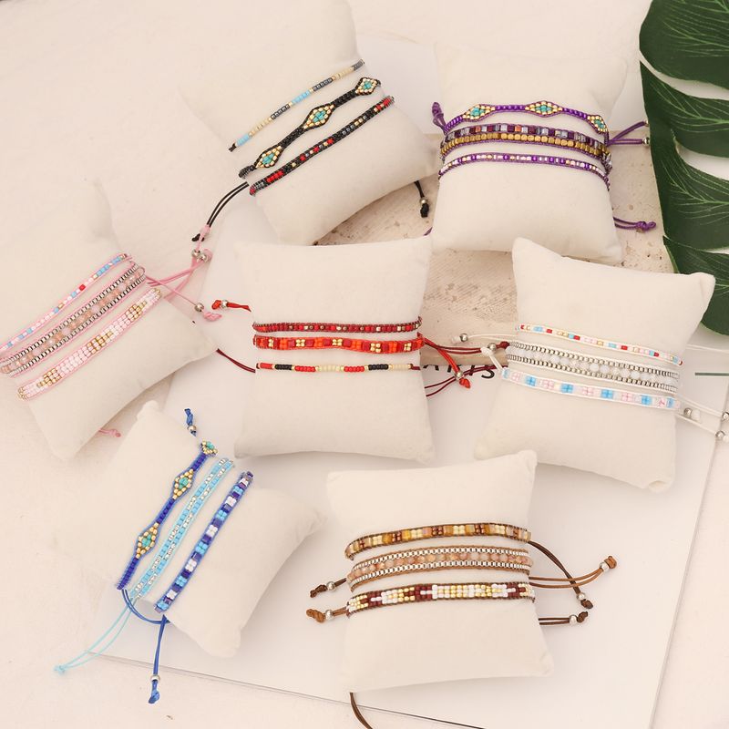Bohemian Geometric Beaded Artificial Crystal Knitting Bracelets 1 Set