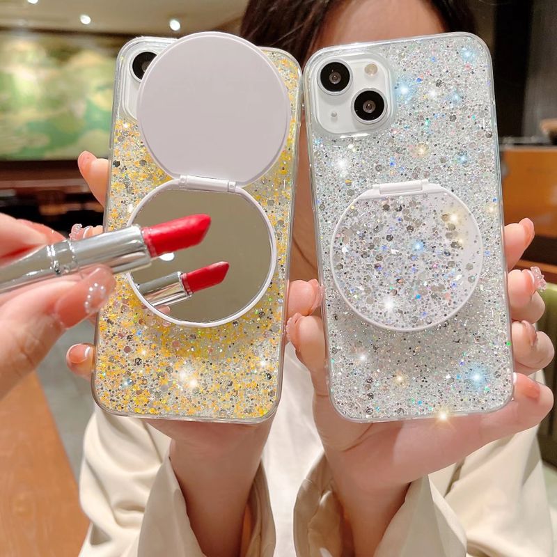 Simple Style Round Sequin Glass Silica Gel  Iphone Phone Cases