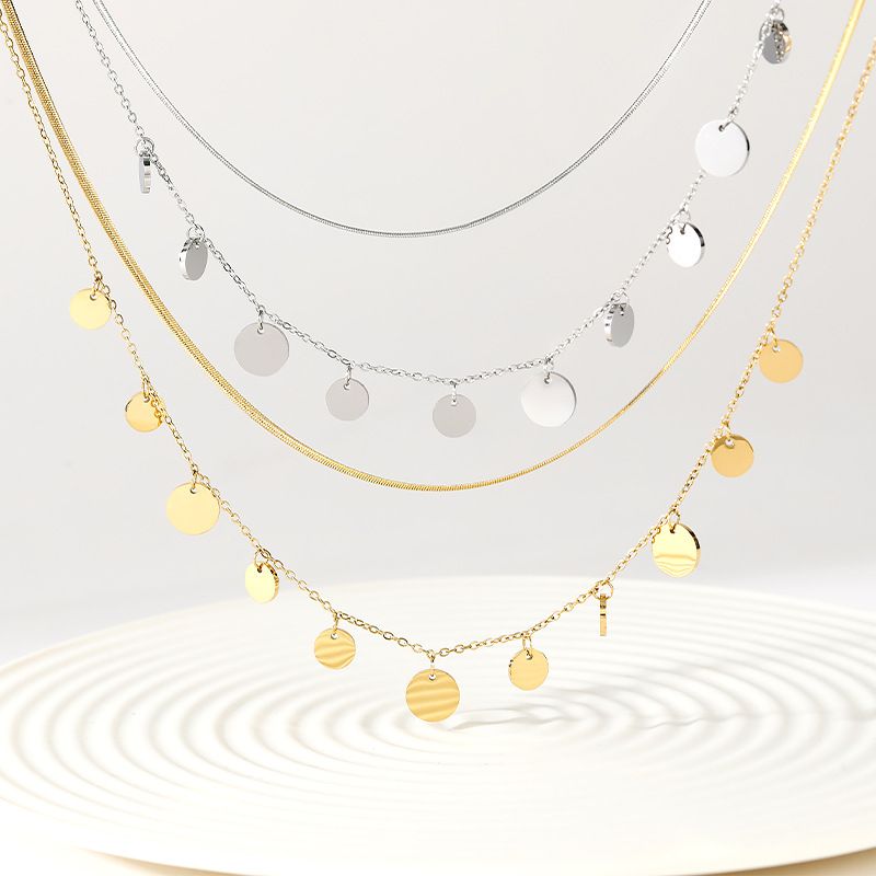 Titan Stahl 16 Karat Vergoldet Weißgold Plattiert Vergoldet Mode Quaste Geometrisch Geschichtete Halskette