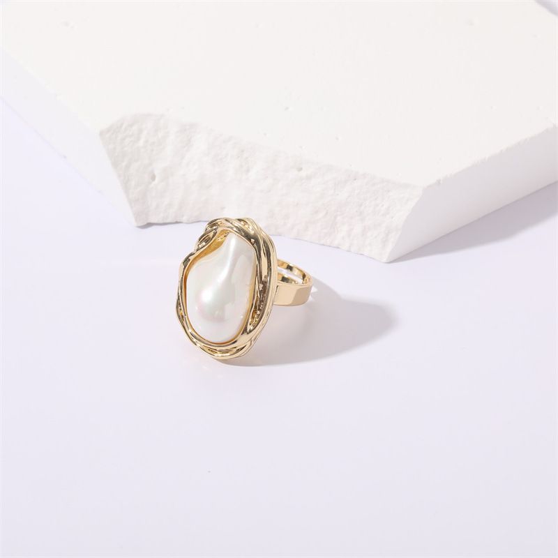 Fashion Irregular Copper Inlay Pearl Open Ring