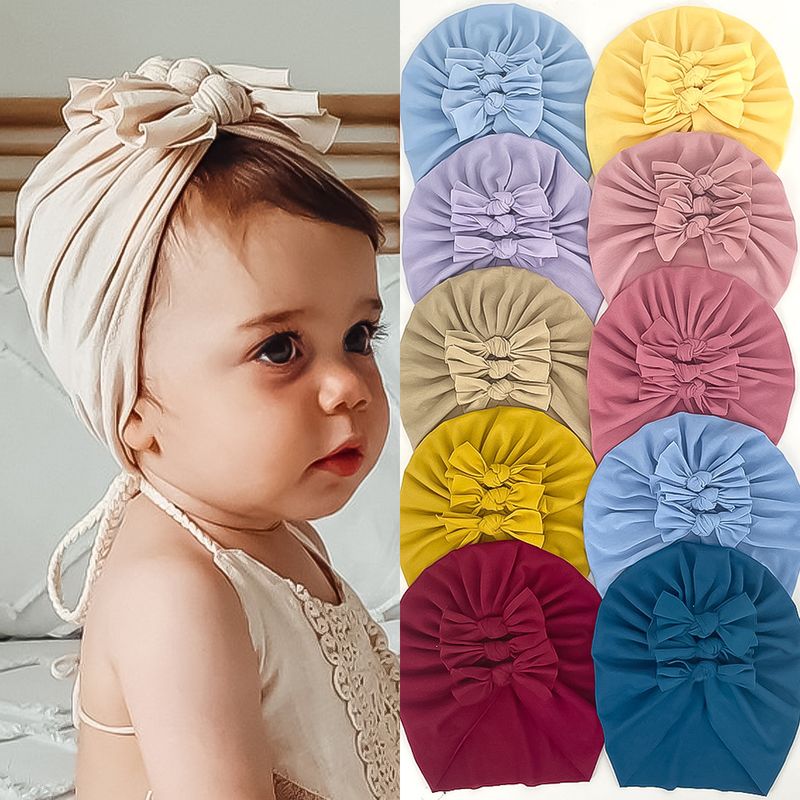 Children Unisex Fashion Solid Color Bow Knot Baby Hat