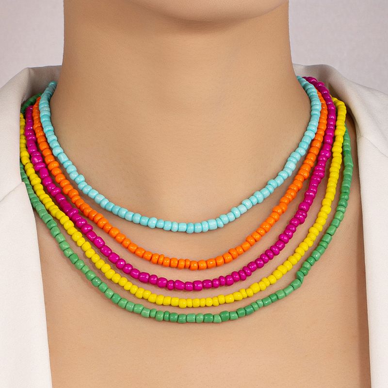 Simple Style Solid Color Alloy Beaded Choker