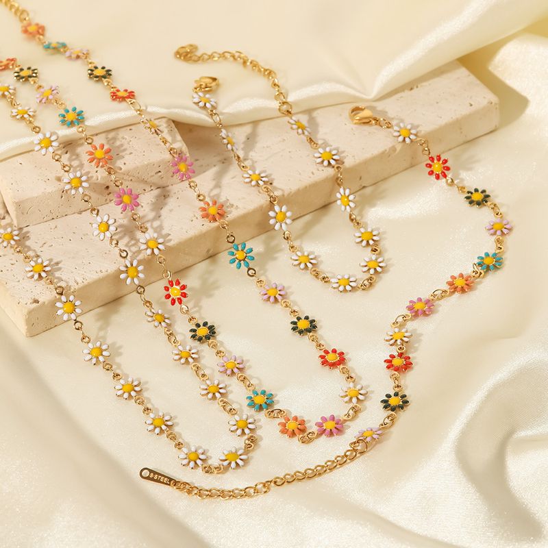 Mode Blume Rostfreier Stahl Vergoldet Armbänder Halskette