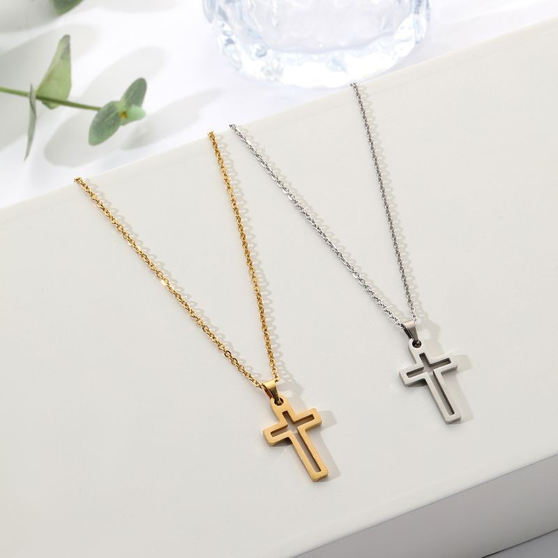 Simple Style Cross Titanium Steel Necklace Splicing Stainless Steel Necklaces