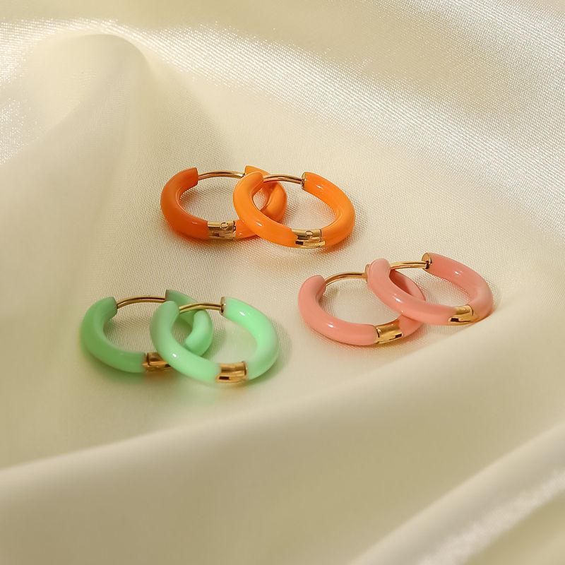 Fashion Solid Color Stainless Steel Earrings Enamel Gold Plated Stainless Steel Earrings