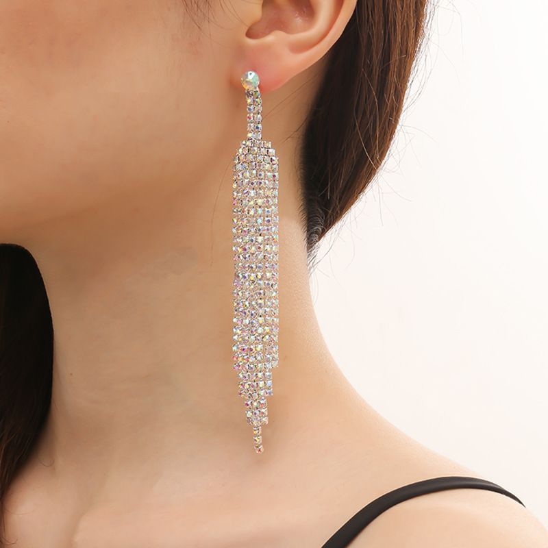 Fashion Tassel Copper Earrings Inlay Artificial Gemstones Copper Earrings