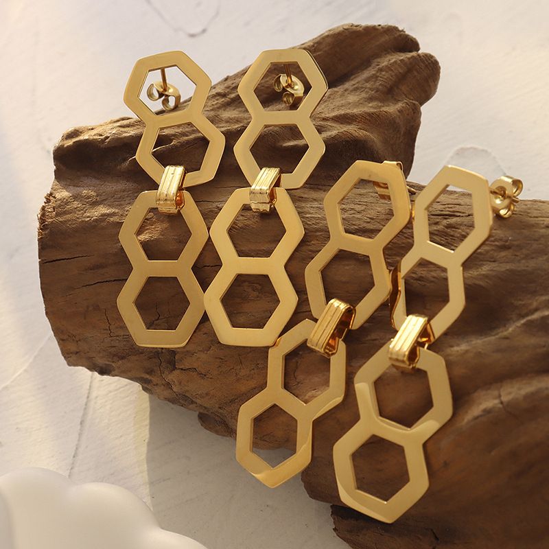 Mode Hexagon Titan Stahl Tropfenohrringe Überzug Edelstahl Ohrringe