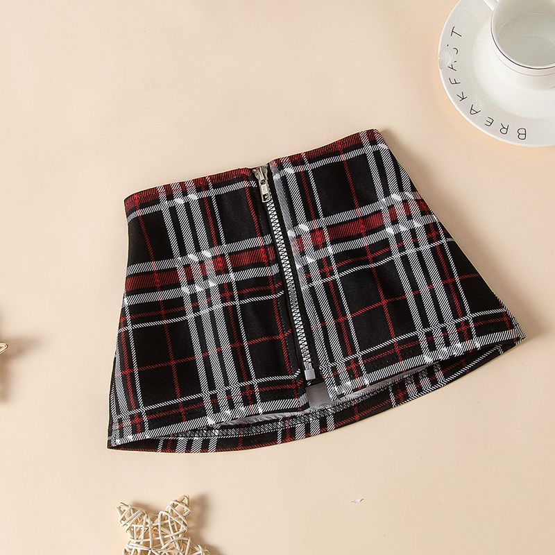 Fashion Plaid Cotton Polyester Zipper Skirt Above Knee Baby Clothes