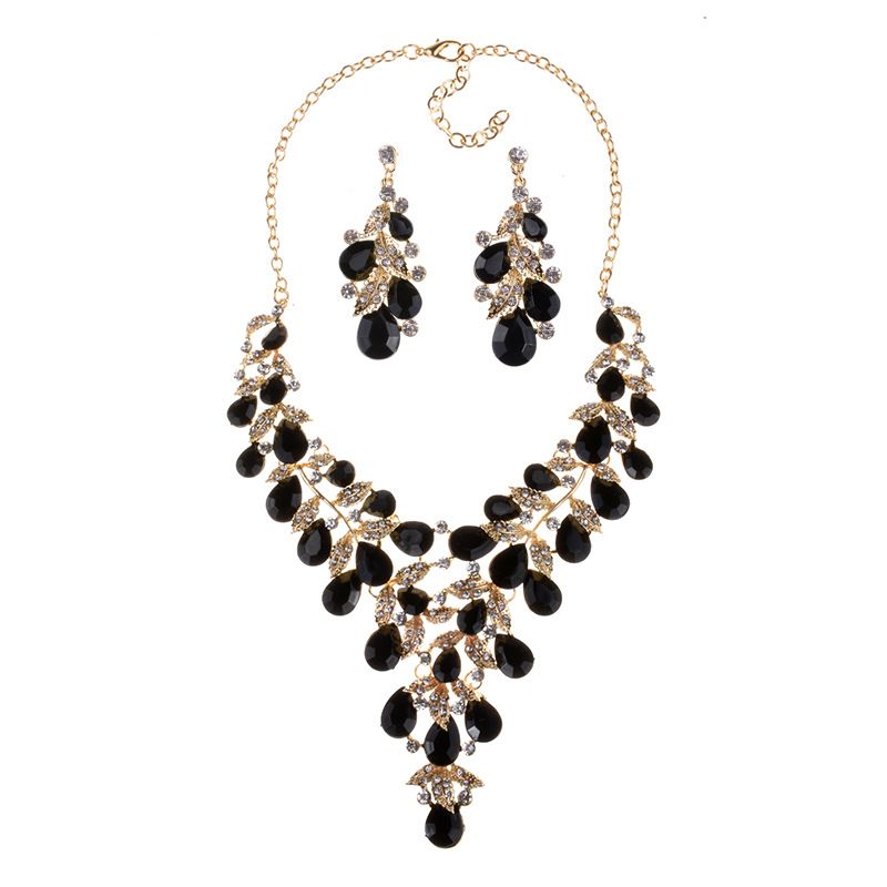 Glam Fashion Water Droplets Artificial Crystal Alloy Plating Artificial Gemstones Earrings Necklace Jewelry Set