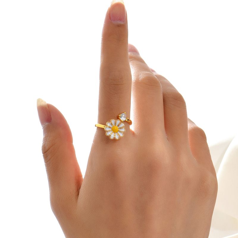 Simple Style Daisy Copper Open Ring Gold Plated Zircon Copper Rings 1 Piece