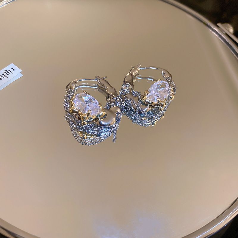 Simple Style Irregular Copper Drop Earrings Inlay Zircon Copper Earrings 1 Pair