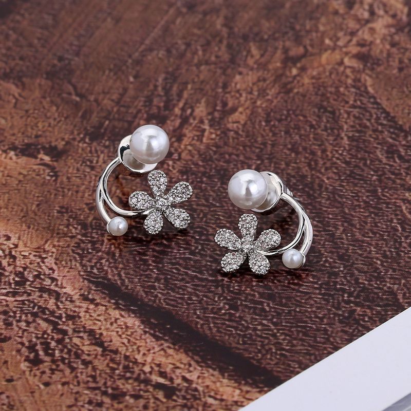 Sucré Fleur Le Cuivre Zircon Boucles D'oreilles 1 Paire