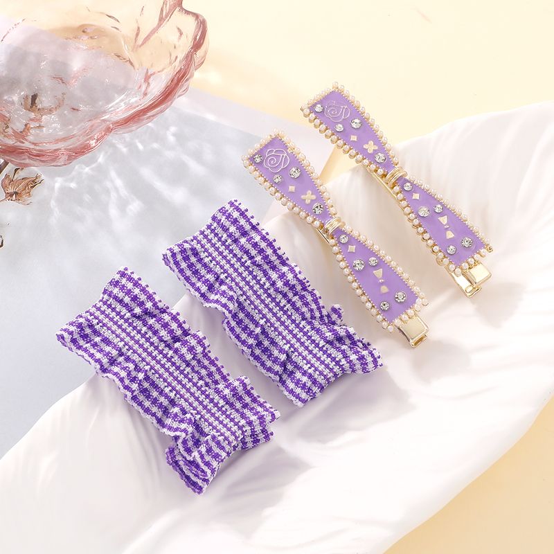 Cute Bow Knot Alloy Cloth Inlay Artificial Pearls Rhinestones Hair Clip 1 Set