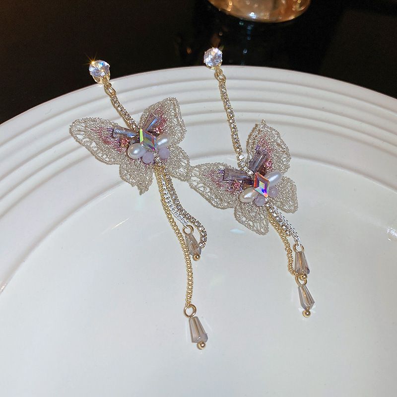 Einfacher Stil Schmetterling Legierung Inlay Strasssteine Perle Tropfenohrringe 1 Paar