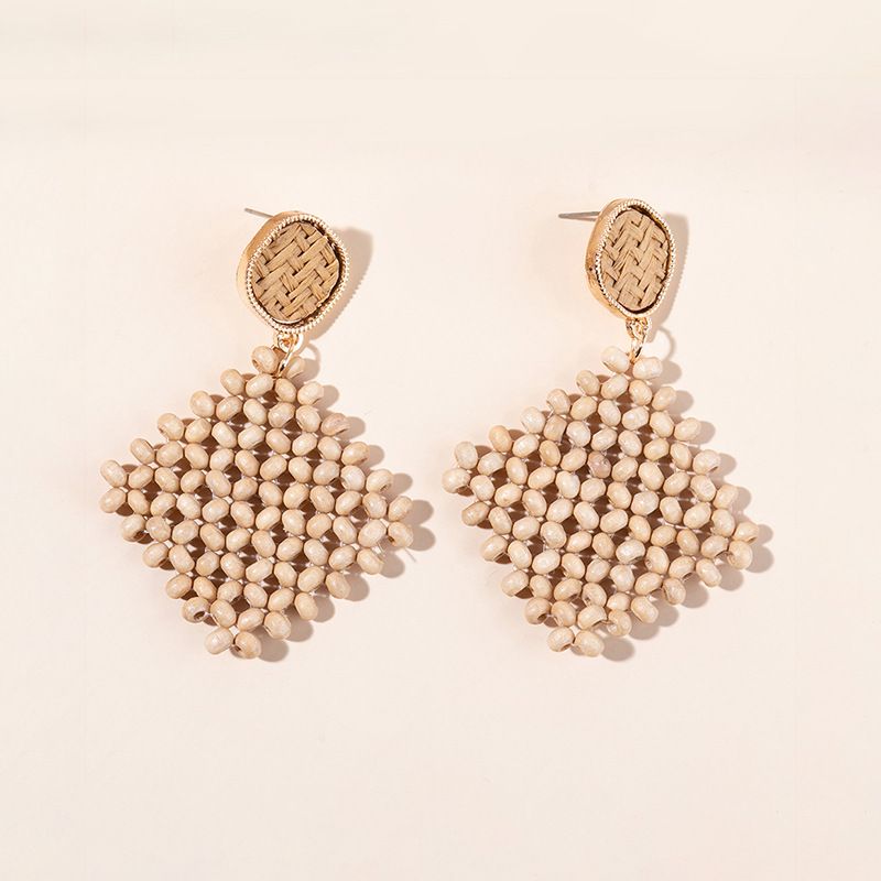 Bohemian Geometric Wooden Bead Beaded Drop Earrings