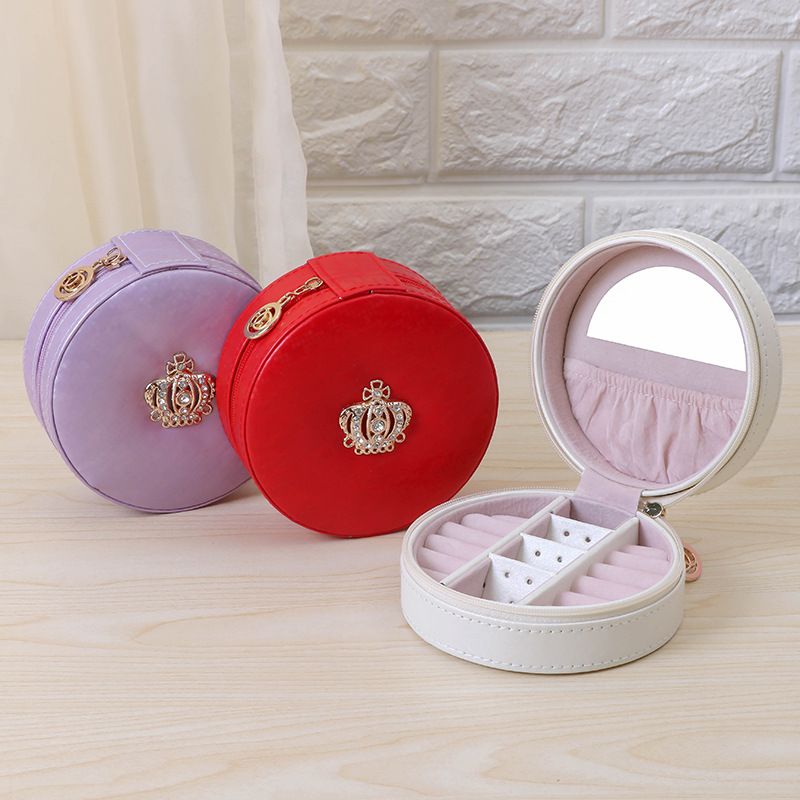 Retro Crown Solid Color Pu Leather Flannel Metal Jewelry Boxes