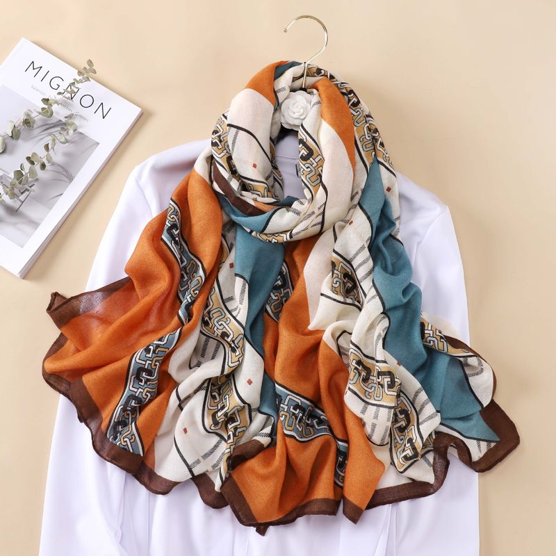 Women's Fashion Chains Print Imitation Cotton And Linen Printing Pashmina Scarves