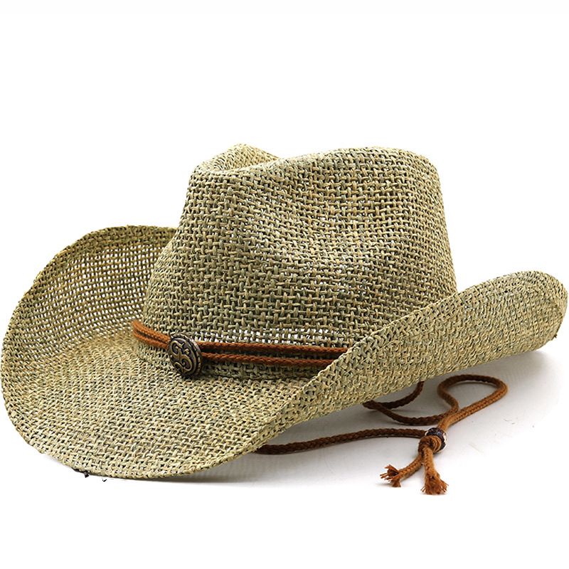 Unisex Cowboy Style Solid Color Curved Eaves Straw Hat