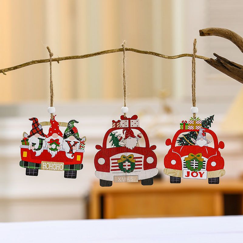 Christmas Santa Claus Car Wood Party Hanging Ornaments