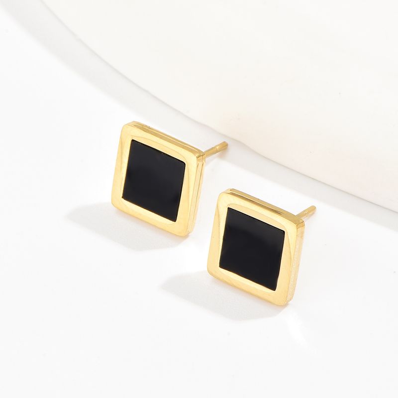 Fashion Square Plating Inlaid Shell 304 Stainless Steel Shell 14K Gold Plated Ear Studs