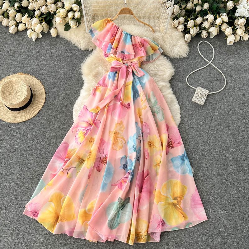 Women's Floral Dress Elegant Off Shoulder Printing Floral Midi Dress Daily Holiday