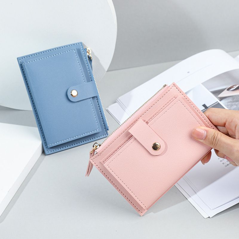 Basic Solid Color Square Zipper Buckle Small Wallet