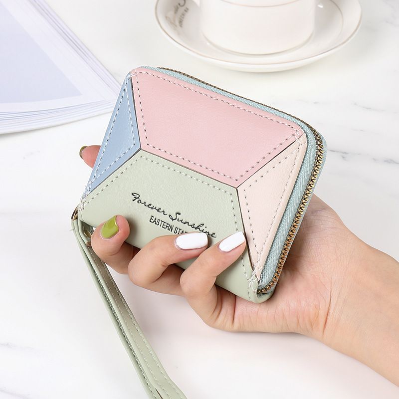 Fashion Solid Color Square Zipper Small Wallet