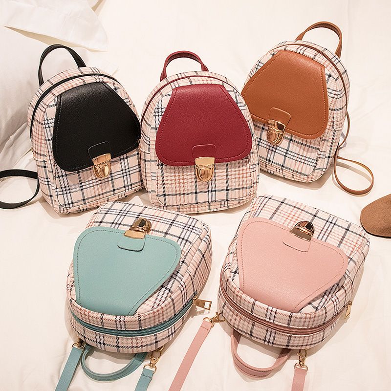 Fashion Plaid Square Zipper Fashion Backpack