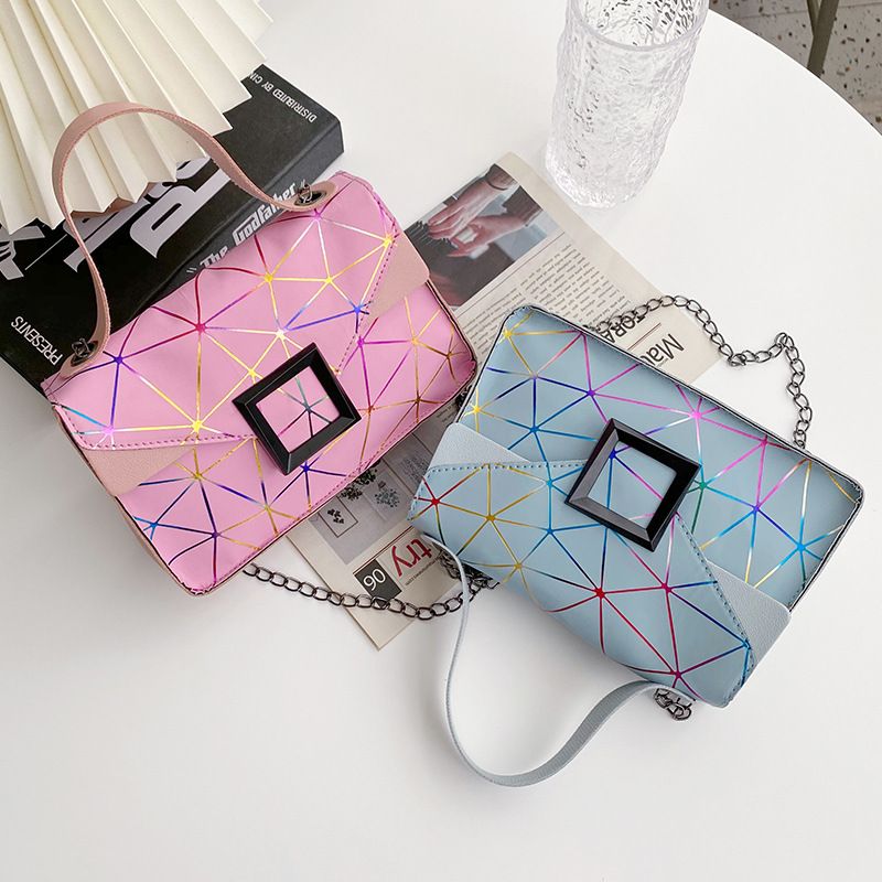 Women's Medium Pu Leather Geometric Stripe Fashion Printing Square Magnetic Buckle Crossbody Bag