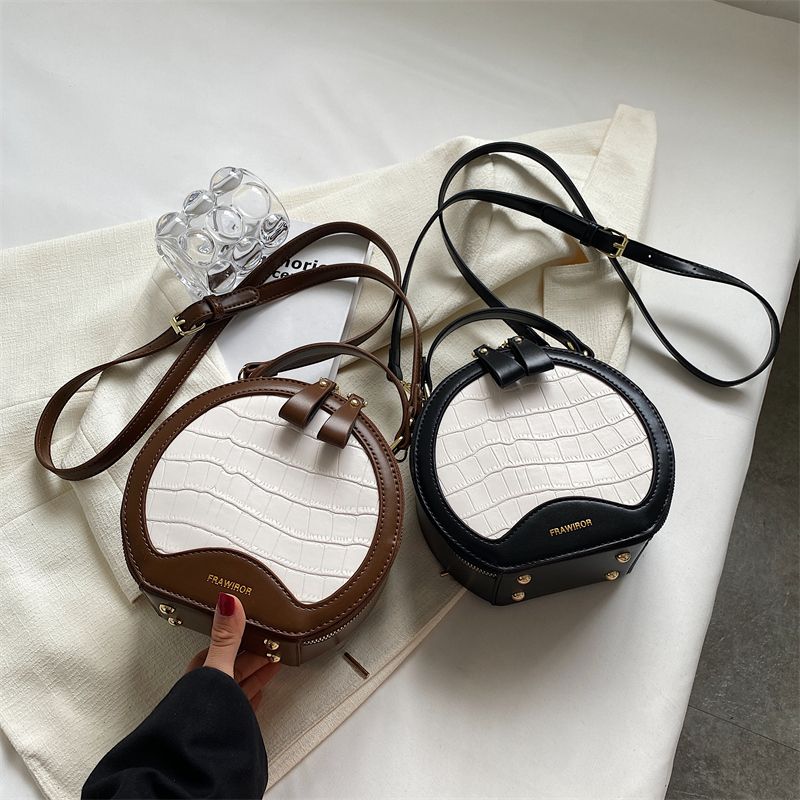 Fashion Solid Color Round Zipper Circle Bag