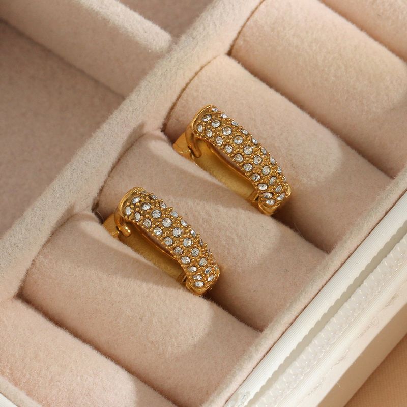 1 Pair Lady Geometric Plating Stainless Steel Zircon Gold Plated Hoop Earrings