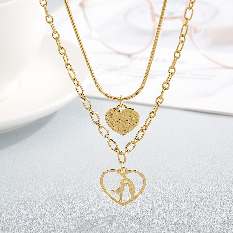 Acero Titanio Chapados en oro de 18k Moda Forma De Corazón Collares En Capas
