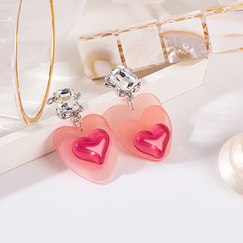 Sweet Heart Shape Alloy Inlay Rhinestone Earrings