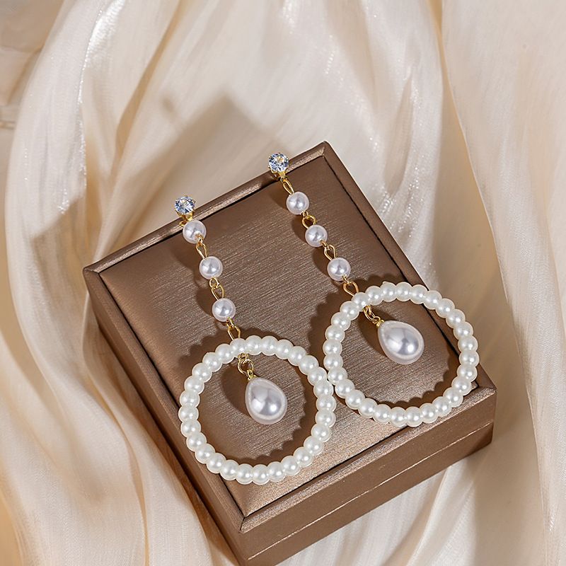 Retro Round Alloy Inlay Artificial Pearls Drop Earrings