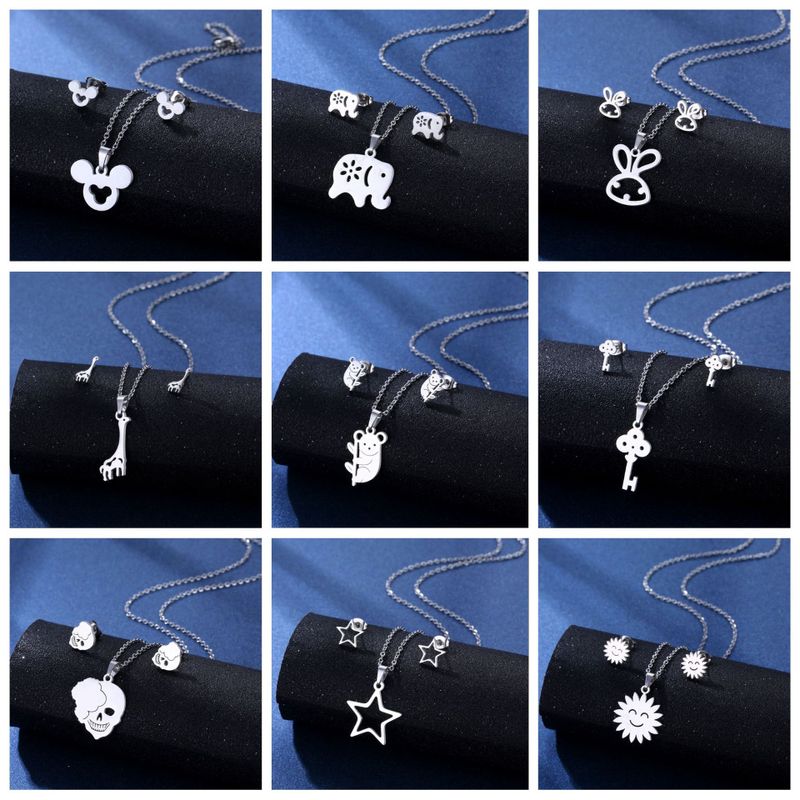Einfacher Stil Pentagramm Stern Elefant Rostfreier Stahl Ohrringe Halskette 3-teiliges Set