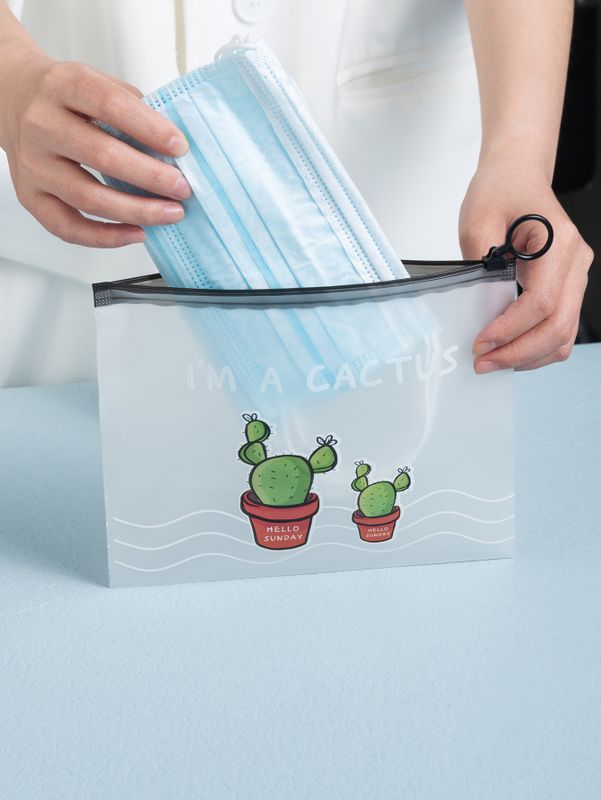 Simple Pvc Printed Cactus Waterproof Three-piece Storage Bag Set