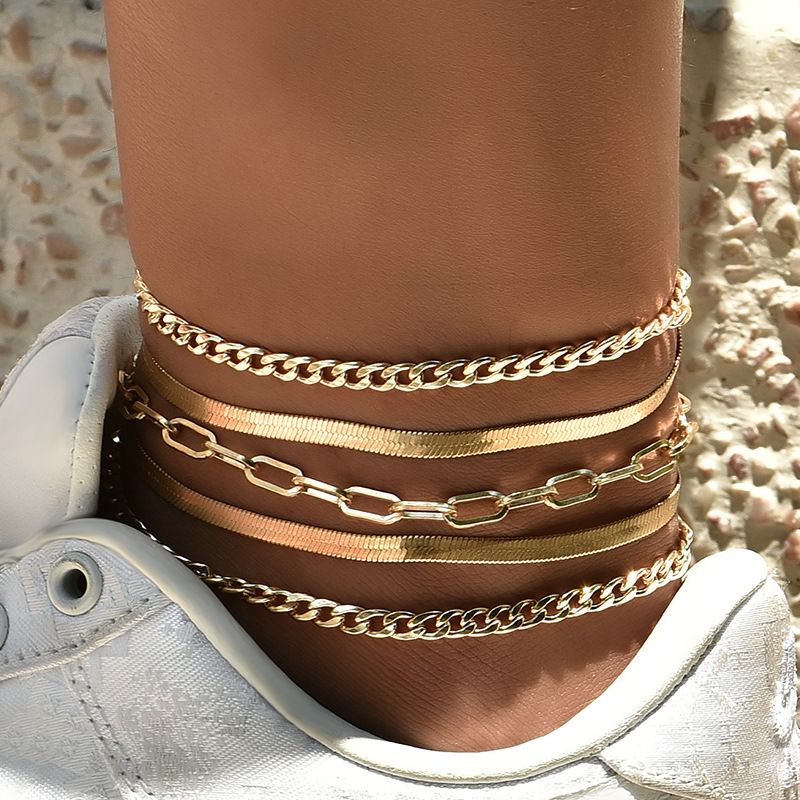 Simple Style Geometric Metal Chain Anklet 5 Piece Set