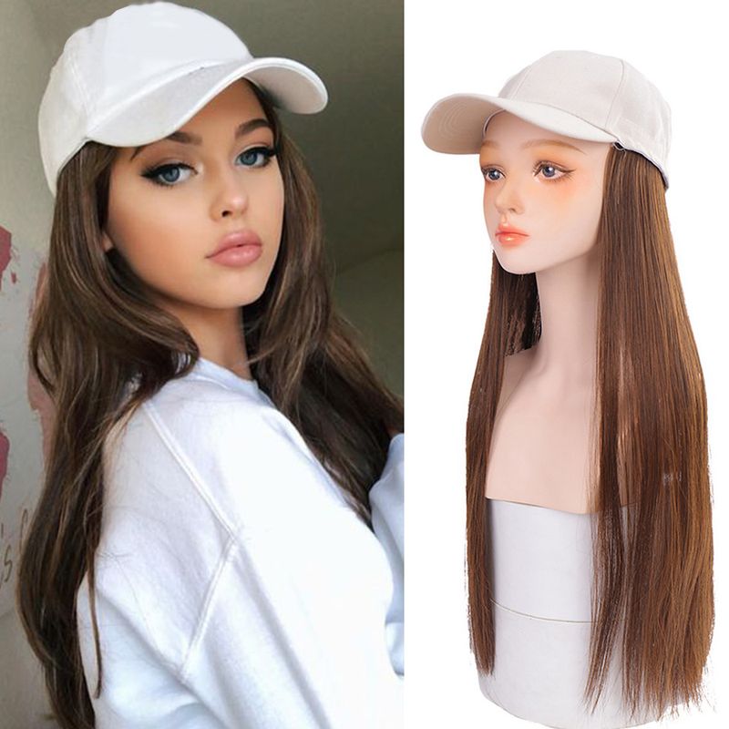 Women's Fashion Brown Light Brown Black Casual Chemical Fiber Centre Parting Long Straight Hair Wigs
