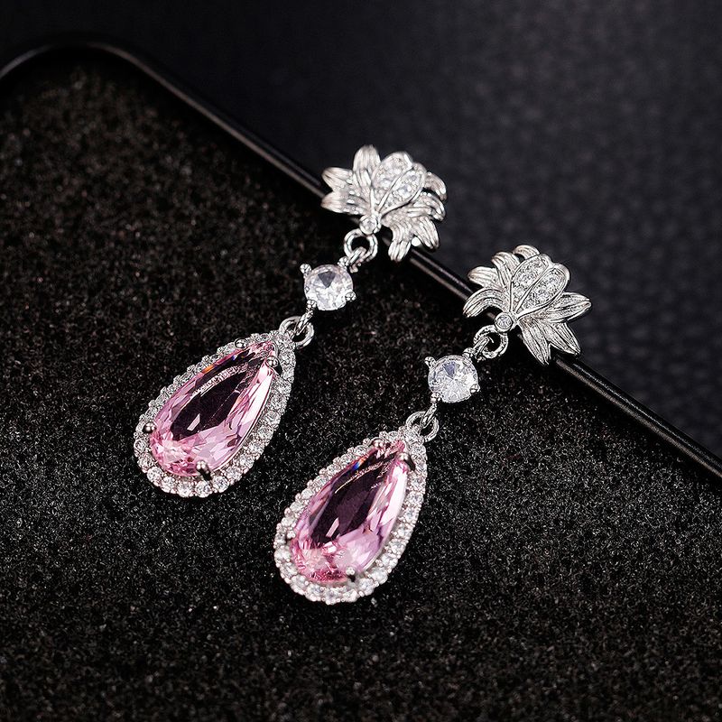 Fashion Round Water Droplets Copper Drop Earrings Plating Artificial Gemstones Artificial Diamond Copper Earrings