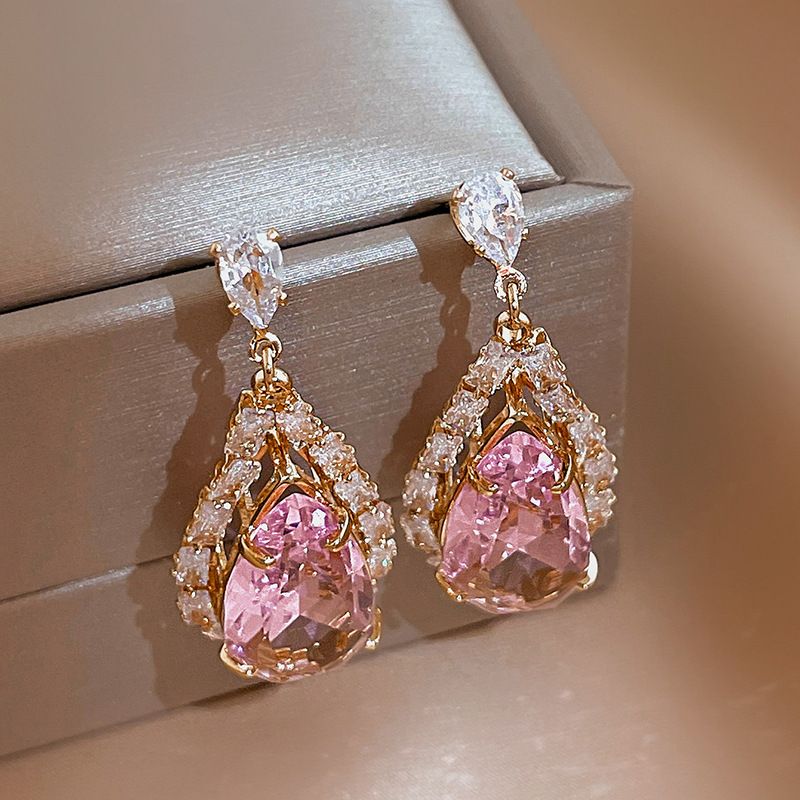 Fashion Water Droplets Copper Earrings Inlay Zircon Copper Earrings