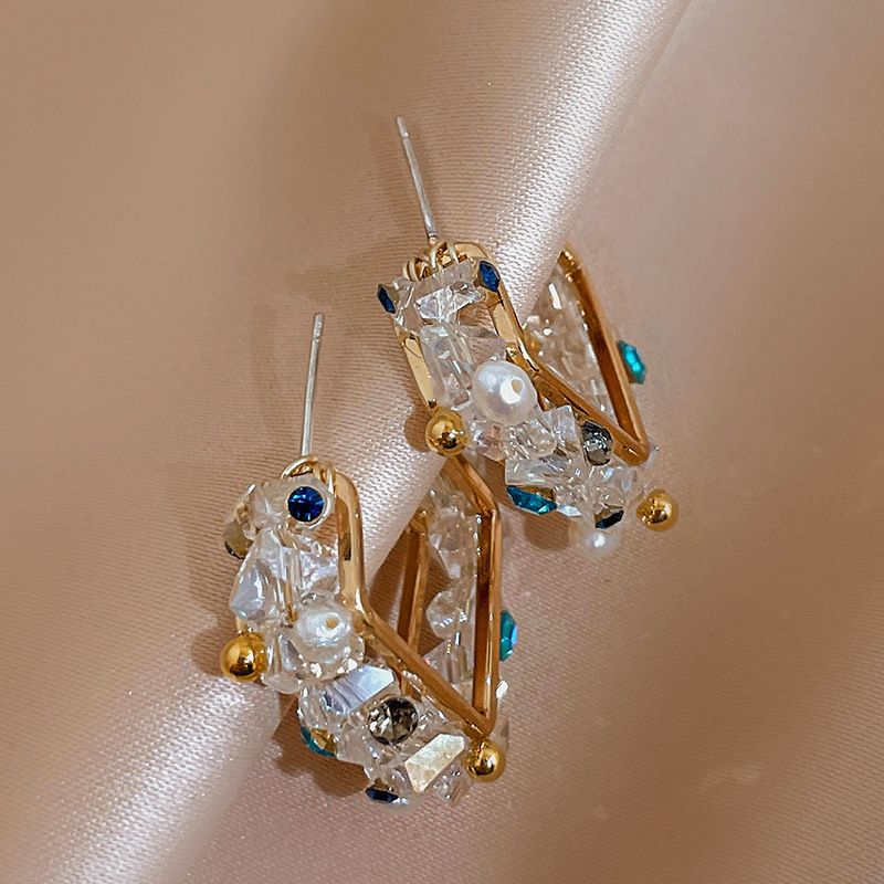 Fashion Geometric Copper Earrings Inlay Artificial Rhinestones Crystal Copper Earrings