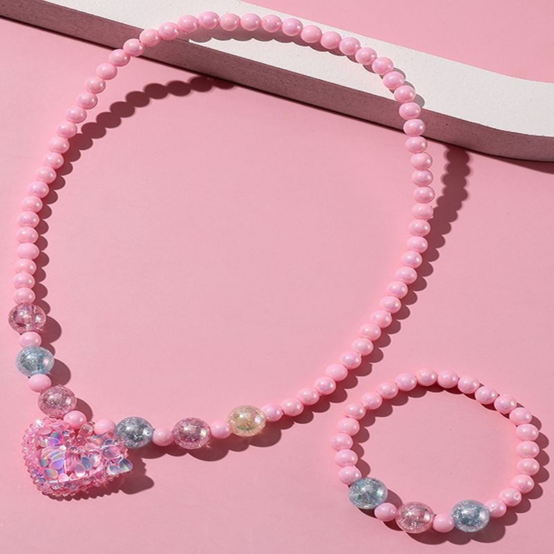 Sucré Forme De Cœur Plastique Perlé Résine Filles Pendentif Bracelets