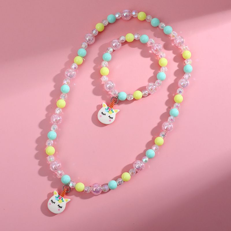 Cartoon-stil Einhorn Kunststoff Harz Perlen Halskette Mit Anhänger Armbänder