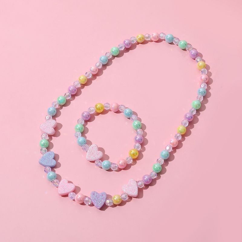 Cute Heart Shape Resin Beaded Bracelets Necklace 1 Set