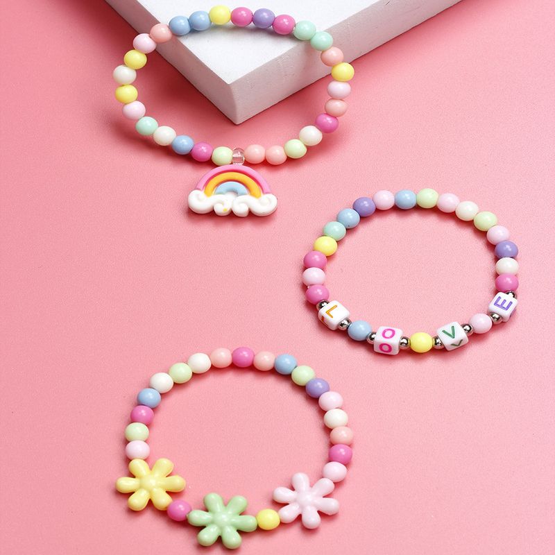 Style De Bande Dessinée Arc-en-ciel Fleur Plastique Perlé Bracelets