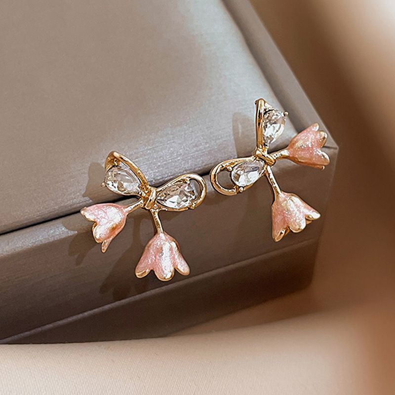 Fashion Bow Knot Alloy Inlay Artificial Rhinestones Earrings
