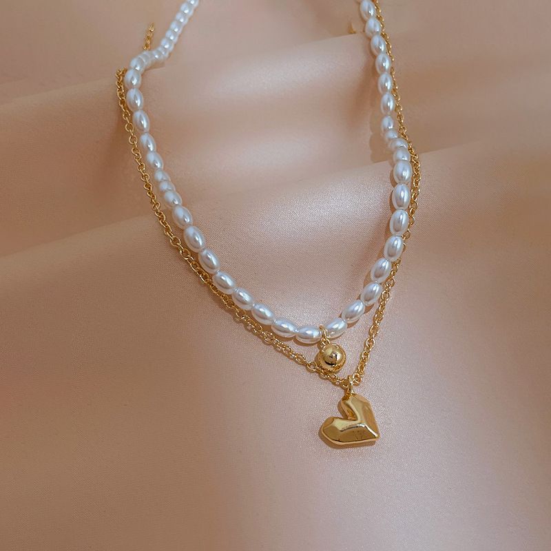 Fashion Heart Shape Alloy Pearl Plating Necklace