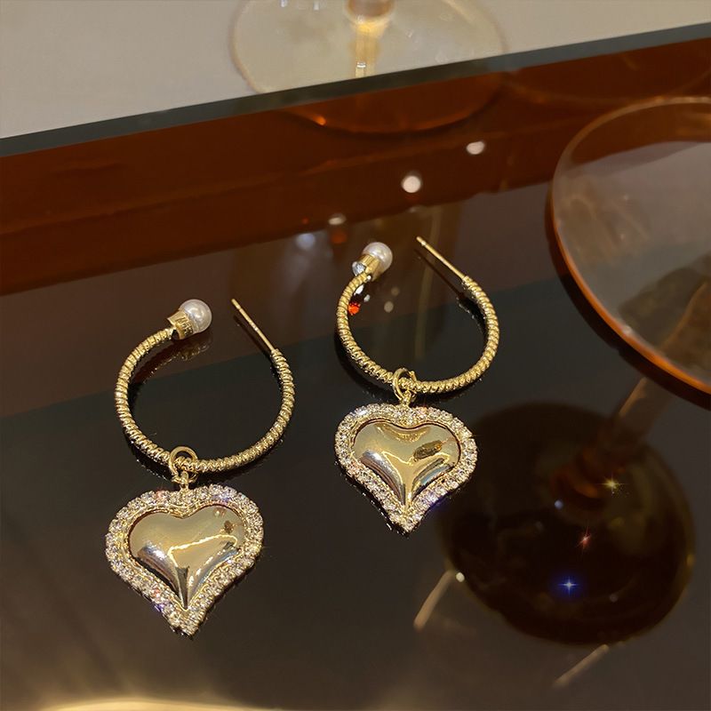Sweet Heart Shape Alloy Plating Artificial Rhinestones Earrings 1 Pair