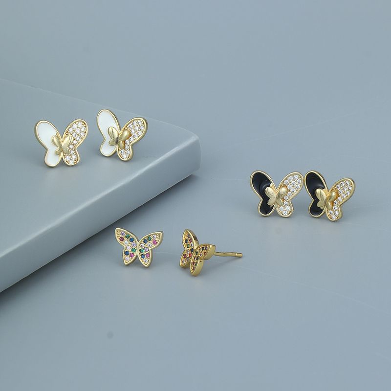 Retro Butterfly Copper Ear Studs Zircon Copper Earrings