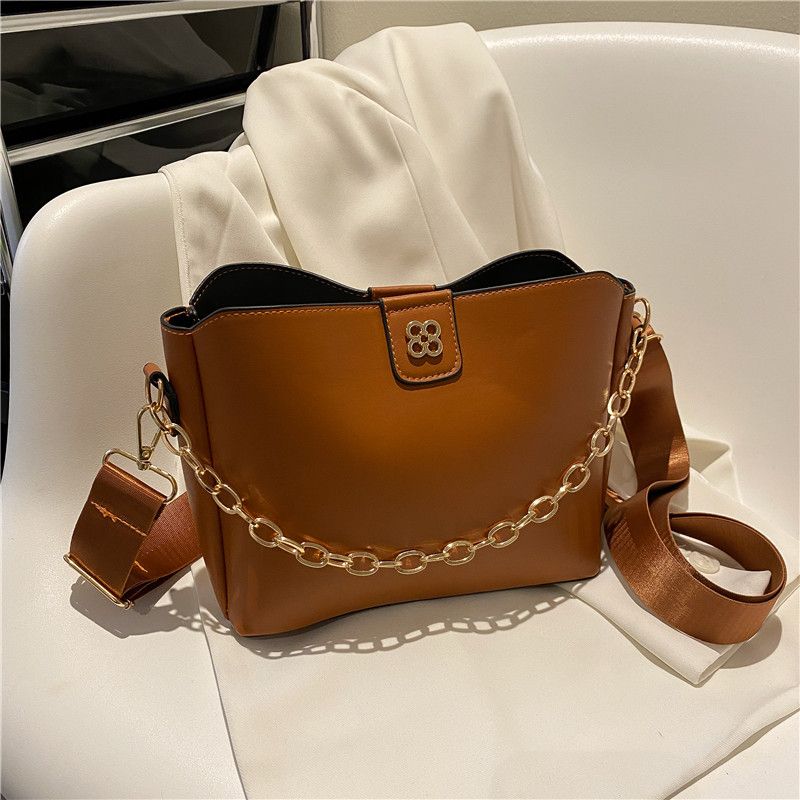 Women's Pu Leather Solid Color Fashion Chain Bucket Magnetic Buckle Crossbody Bag